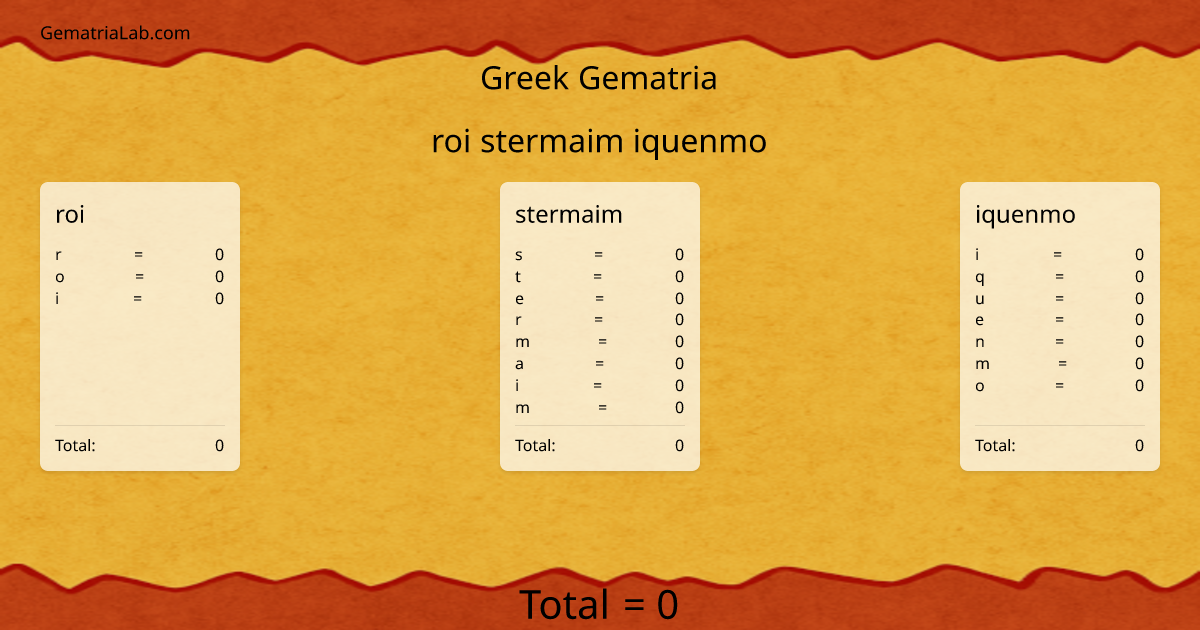 roi stermaim iquenmo in greek Gematria